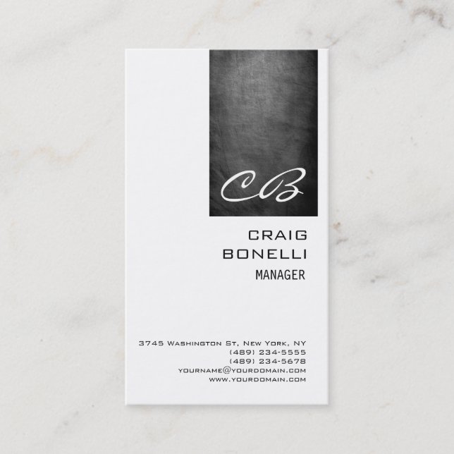 Monogram White Chalkboard Gray Plain Business Card (Front)