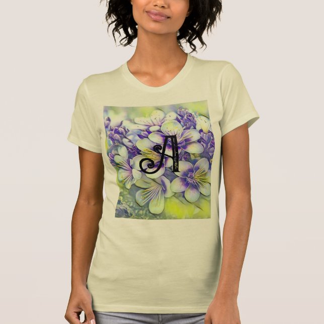Monogram White Cherry Blossoms Watercolor  T-Shirt (Front)