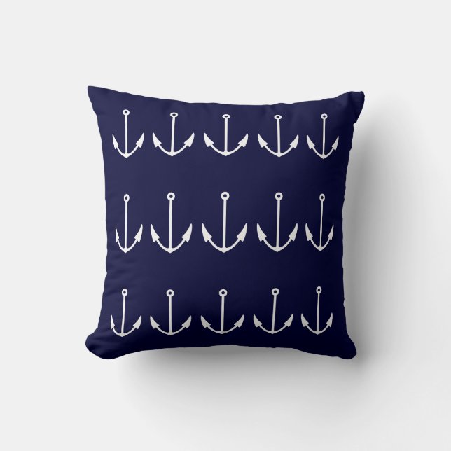 monogram & WHITE CRAB & Anchor WHITE on BLUE Throw Pillow (Front)