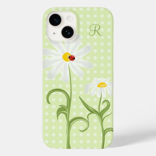 Monogram White Daisy and Lady Bug Polka Dot Green Case_Mate iPhone 14 Case