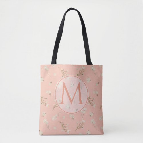 Monogram White Daisy Flower Floral Pattern Tote Bag