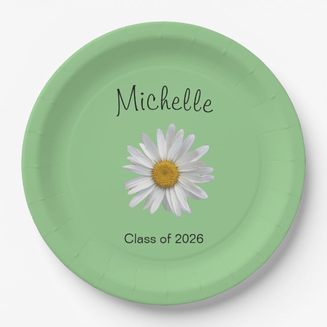 Monogram White Daisy Graduation Party Paper Plates (Front)