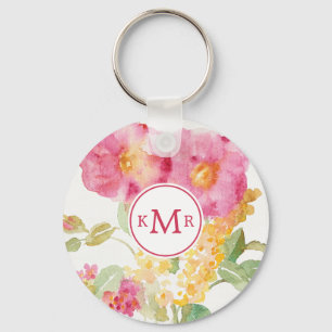 Monogram White Daisy on Blue Keychain