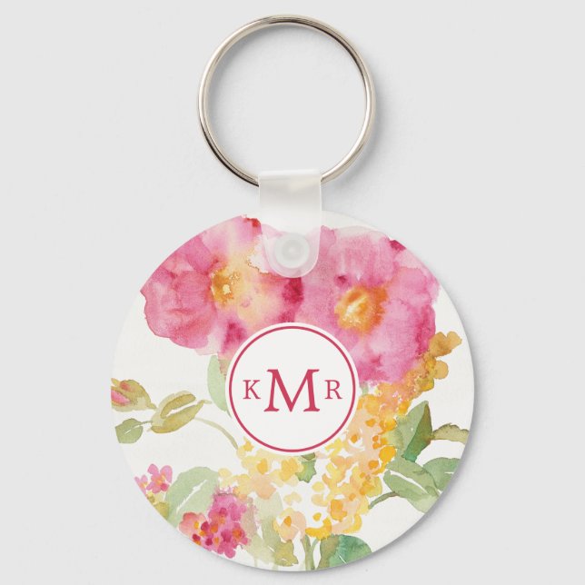 Monogram | White Daisy on Blue Keychain (Front)