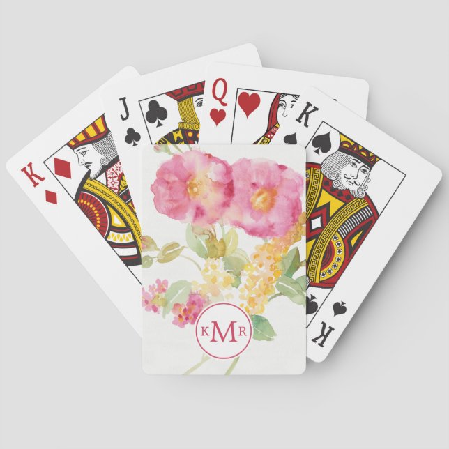 Monogram | White Daisy on Blue Poker Cards (Back)