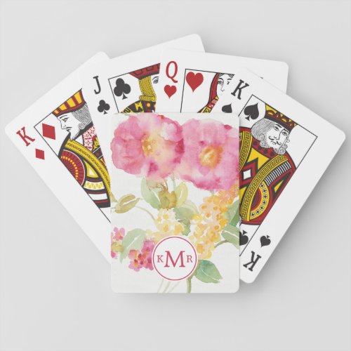 Monogram  White Daisy on Blue Poker Cards