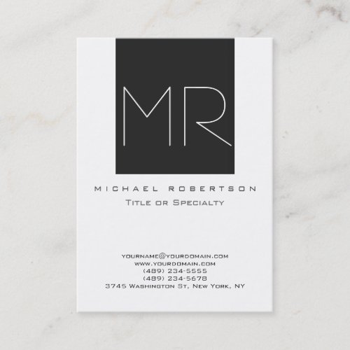 Monogram White Dark Grey Unique Business Card