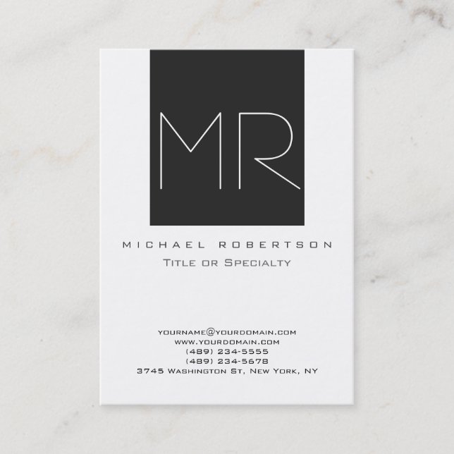 Monogram White Dark Grey Unique Business Card (Front)