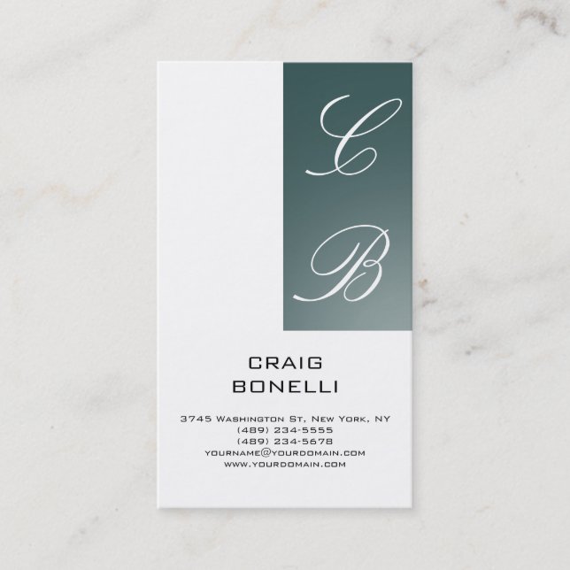 Monogram White Dark Slate Gray Business Card (Front)
