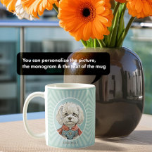 Monogram White Dog Illustration Superhero Mug