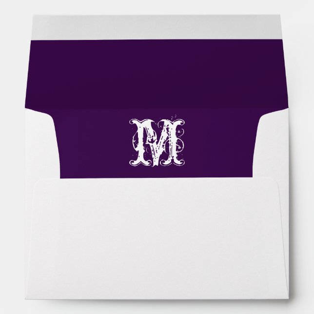Monogram White Envelope, Plum  Liner Envelope (Back (Bottom))