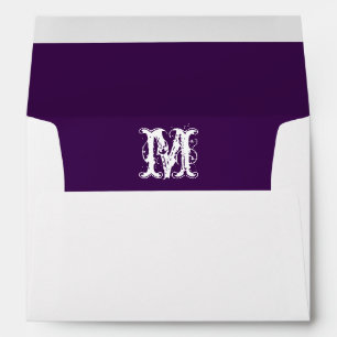 Monogram White Envelope, Plum  Liner Envelope