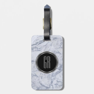 Monogram White Faux Marble Stone Pattern Luggage Tag