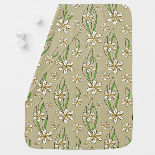 Monogram white floral Beige background Baby Blanket (In Situ)