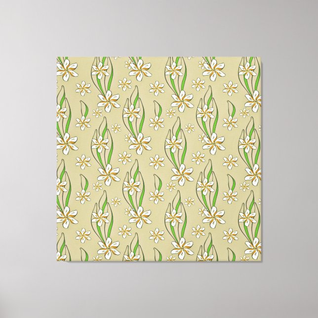 Monogram white floral Beige background Canvas Print (Front)