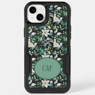Monogram White Floral Flowers Greenery Eucalyptus OtterBox iPhone 14 Plus Case