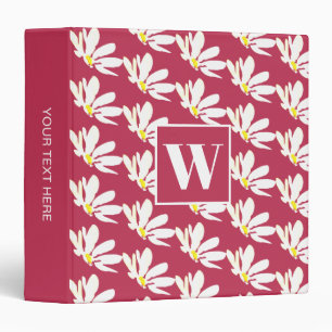 Monogram White Floral Office School Binder