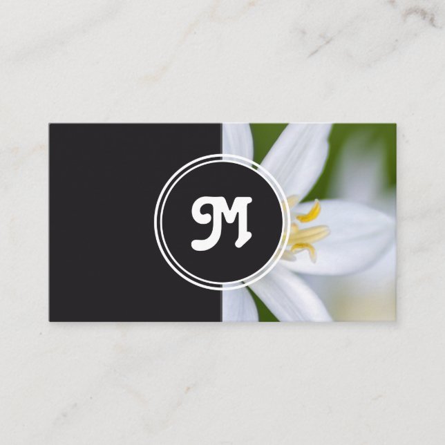 Monogram white flower florist wedding planner gray business card (Front)