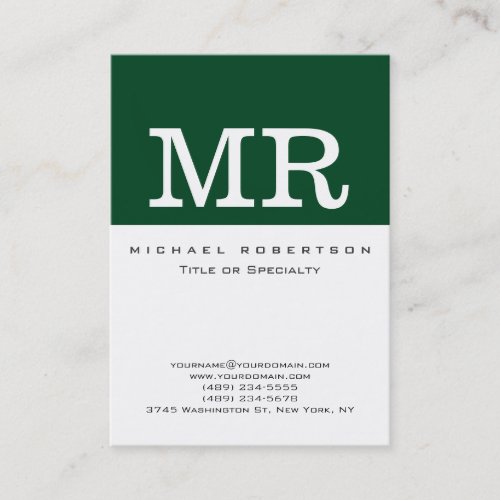 Monogram White Forest Green Chic Business Card