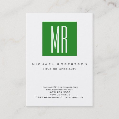 Monogram White Forest Green Clean Business Card