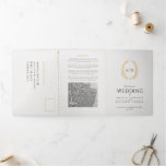 Monogram white gold black wedding meal RSVP map Tri-Fold Invitation