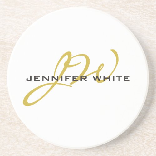 Monogram White Gold Color Plain Modern Minimalist Coaster