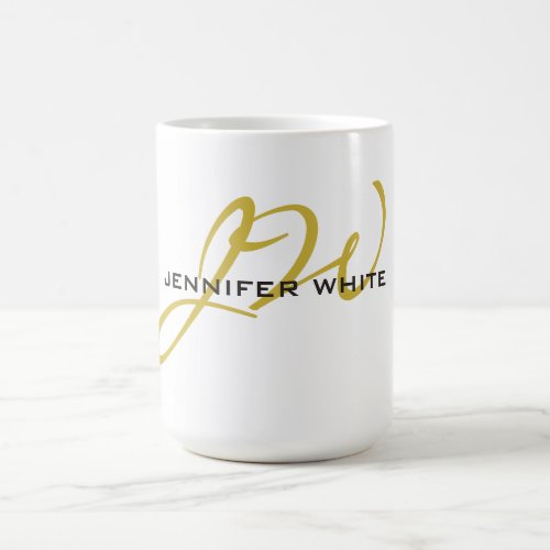 Monogram White Gold Color Plain Modern Minimalist Coffee Mug