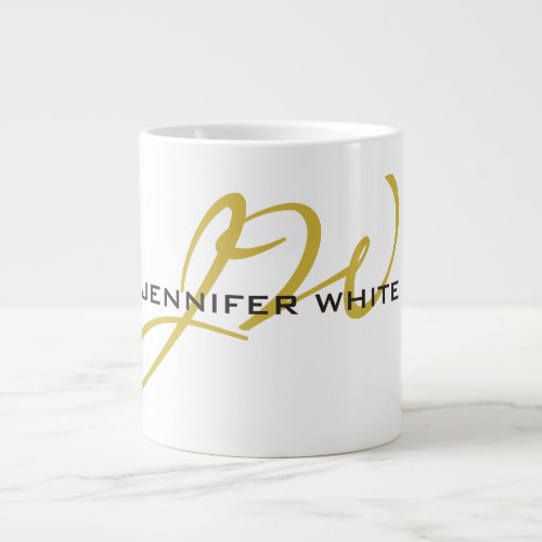 Monogram White Gold Color Plain Modern Minimalist Giant Coffee Mug