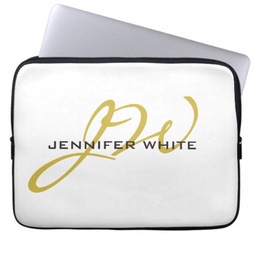 Monogram White Gold Color Plain Modern Minimalist Laptop Sleeve