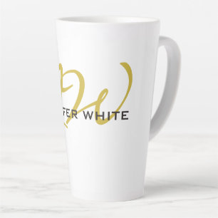 Monogram White Gold Color Plain Modern Minimalist Latte Mug