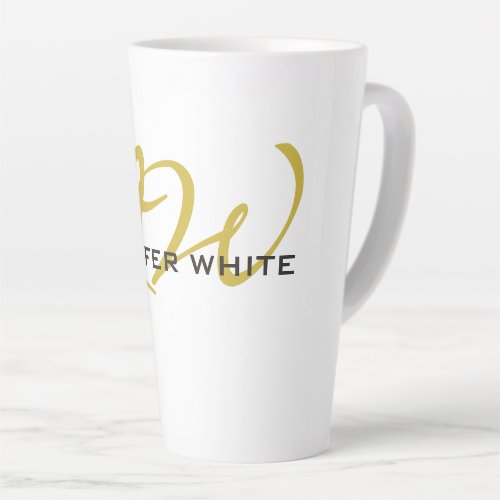 Monogram White Gold Color Plain Modern Minimalist Latte Mug