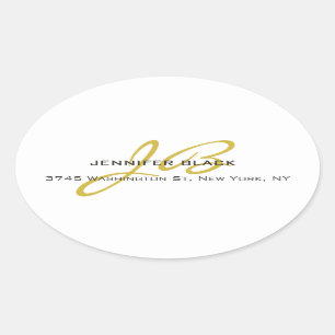 Monogram White Gold Color Plain Modern Minimalist Oval Sticker
