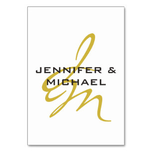 Monogram White Gold Color Plain Modern Minimalist Table Number