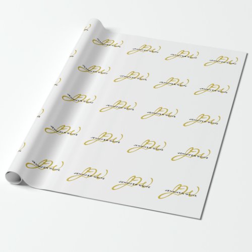 Monogram White Gold Color Plain Modern Minimalist Wrapping Paper