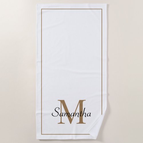 Monogram White Gold Elegant Beach Towel