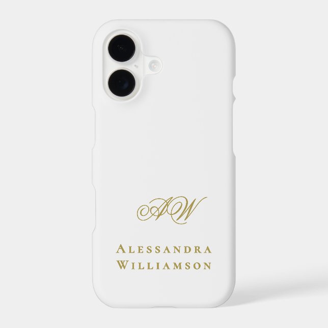 Monogram White Gold Initials Name Minimalist Chic  iPhone Case (Back)