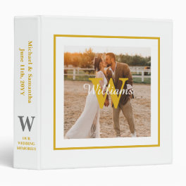 Monogram White Gold Wedding Photo Album 3 Ring Binder
