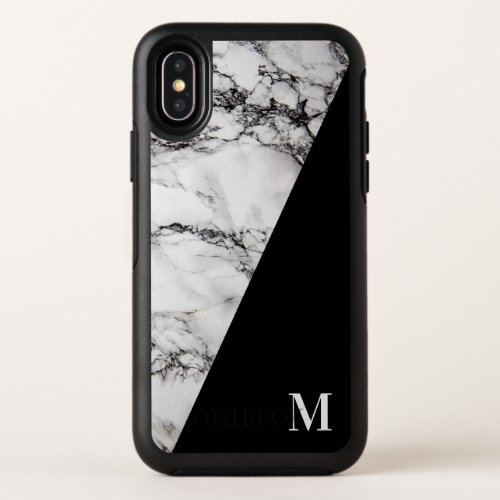 Monogram White Gray And Black Marble Stone Pattern OtterBox Symmetry iPhone X Case