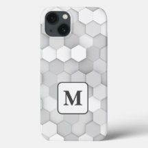 Monogram White & Gray Geometric Hexagon Pattern