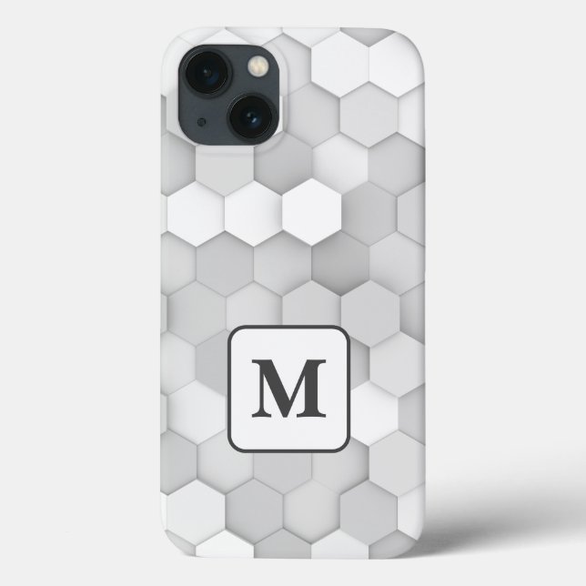 Monogram White & Gray Geometric Hexagon Pattern Case-Mate iPhone Case (Back)