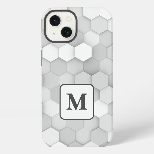 Monogram White & Gray Geometric Hexagon Pattern Iphone Case (Back)