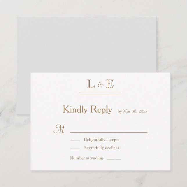 Monogram White Gray Gold Ampersand Wedding RSVP Invitation (Front/Back)
