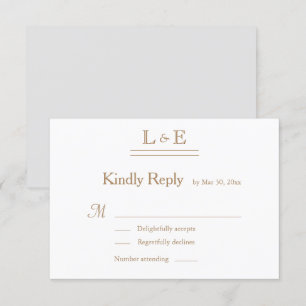 Monogram White Gray Gold Ampersand Wedding RSVP Invitation