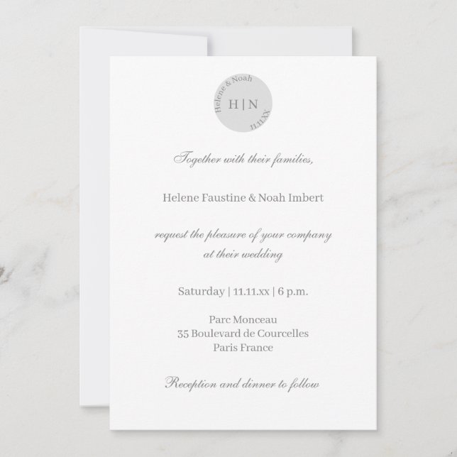 Monogram White Gray Modern Minimalist Wedding Invitation (Front)