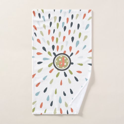 Monogram White Green Blue Orange Pickle Ball Hand Towel