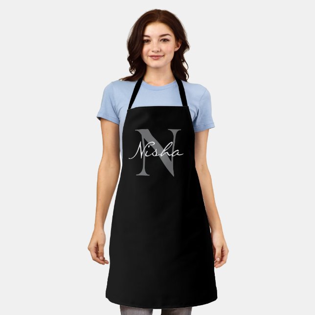 Monogram White Grey Modern  Apron (Worn)