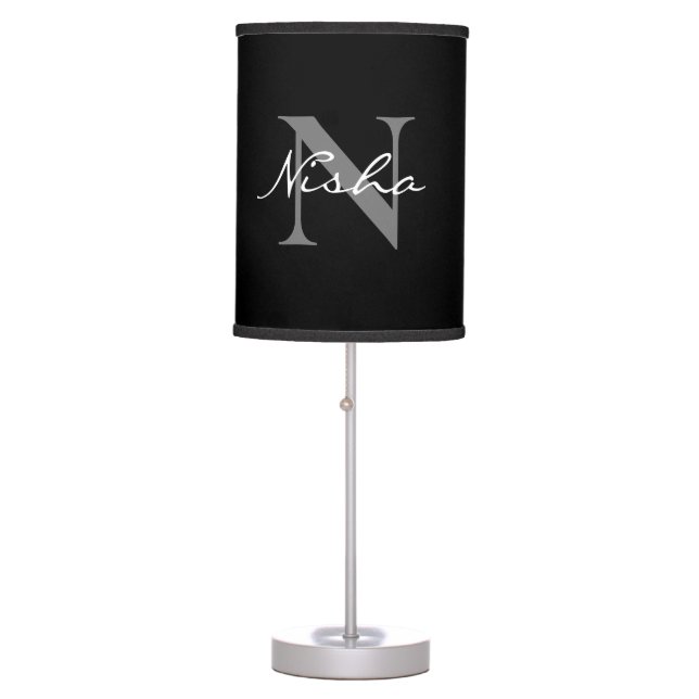Monogram White Grey Name Initial  Table Lamp (Front)