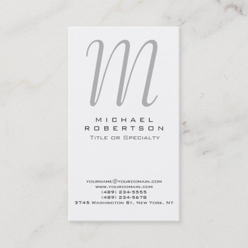 Monogram White Grey Professional Business Card