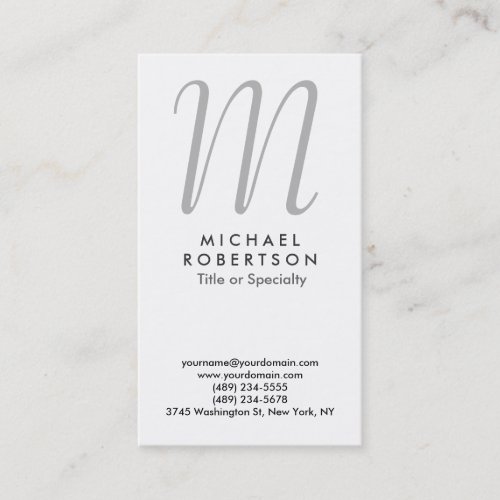 Monogram White Grey Professional Business Card