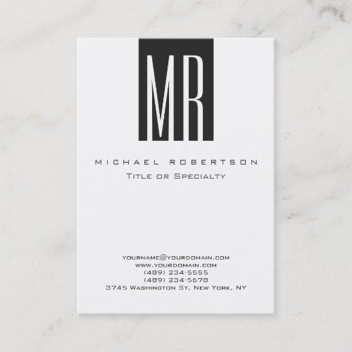 Monogram White Grey Stripe Chubby Business Card